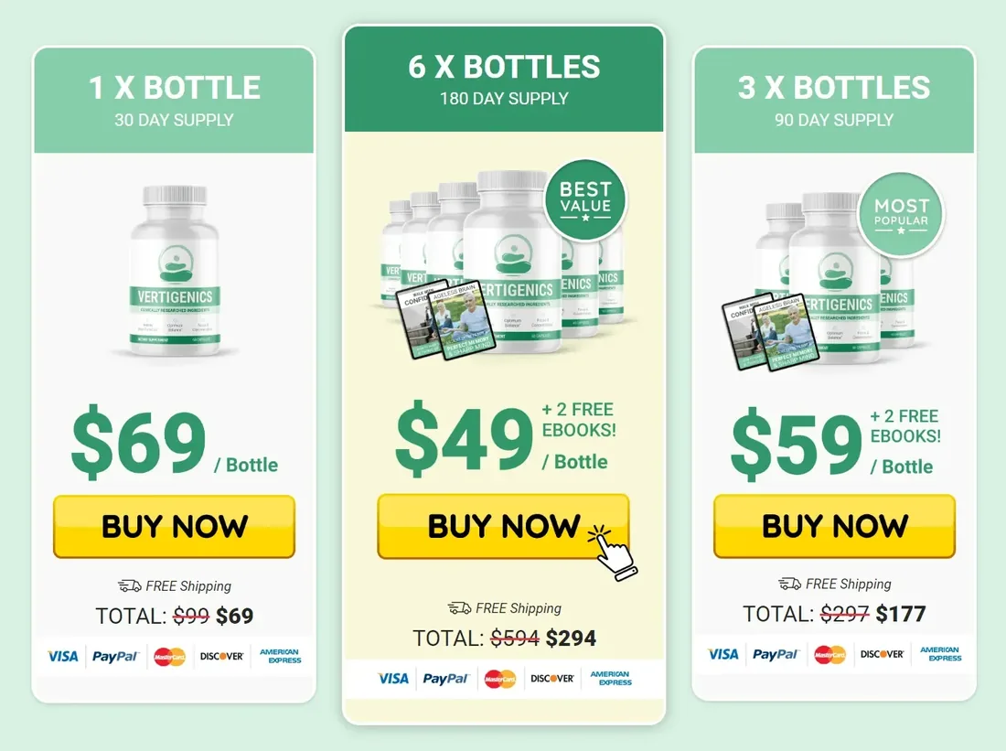 Vertigenics packages 1 bottle 3 bottle and 6 bottle official price options